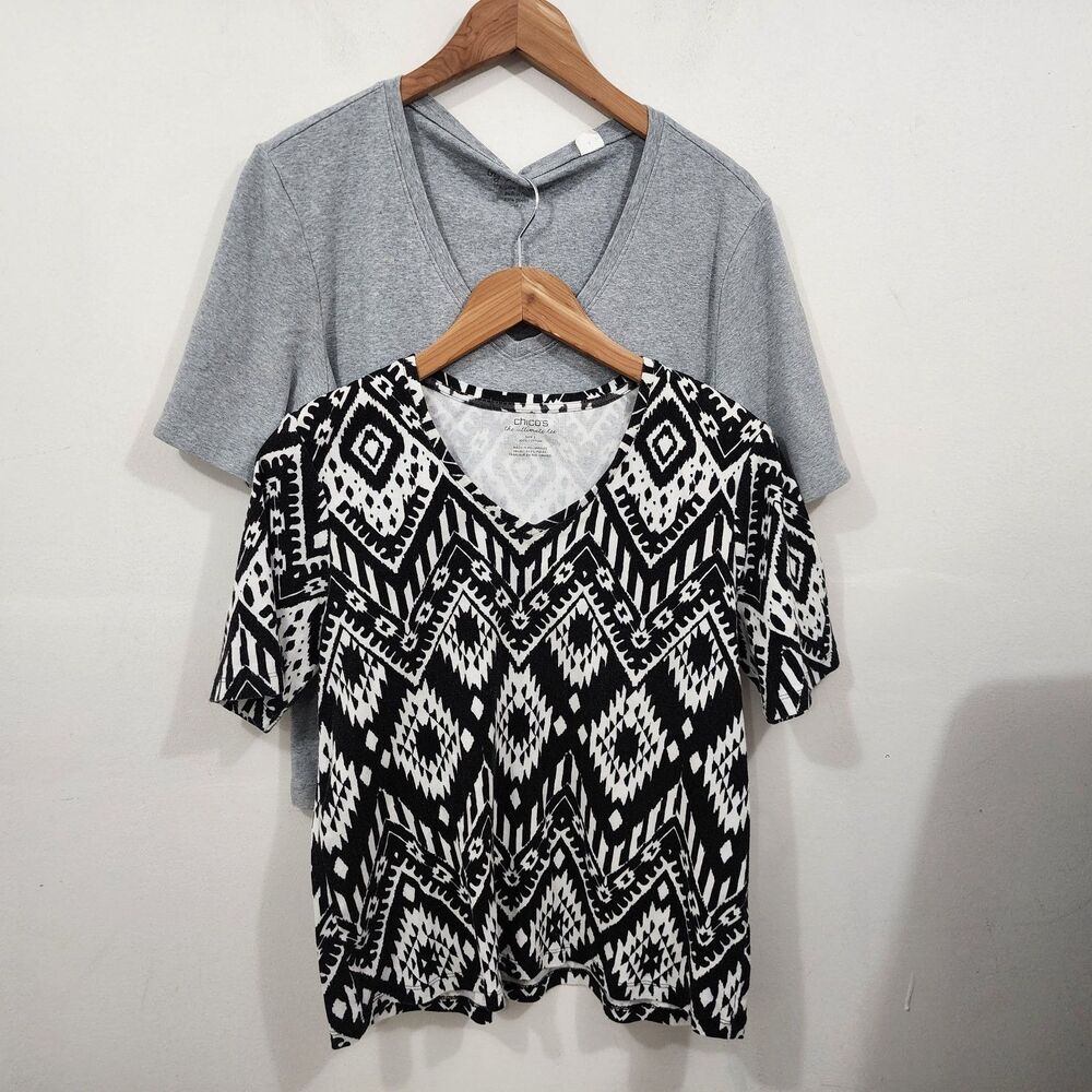 Chico's Ultimate Tee T-shirt Set of 2 Womens L Short Sleeve V-neck Cotton Knit